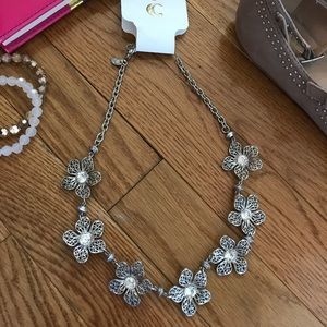 Silver Flower Statement Necklace